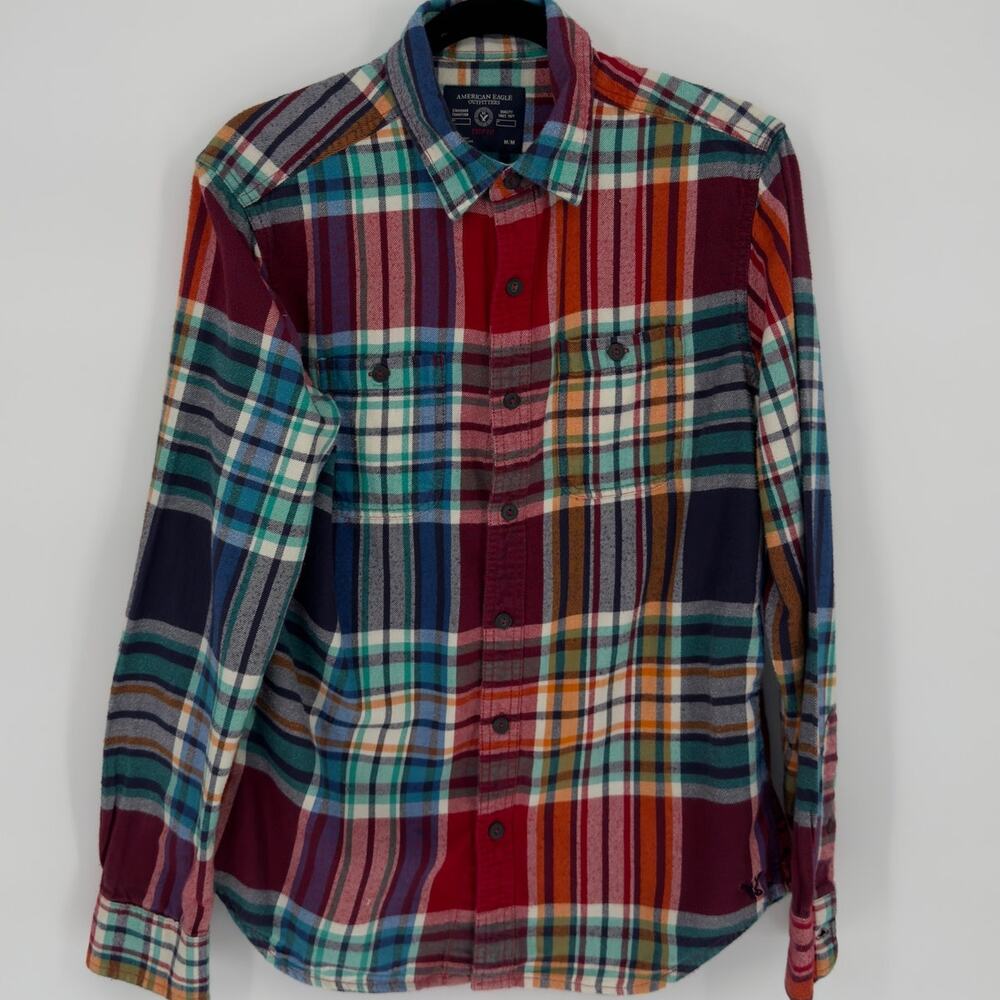 American Eagle Patchwork Plaid Shirt Prep‎ Fit M